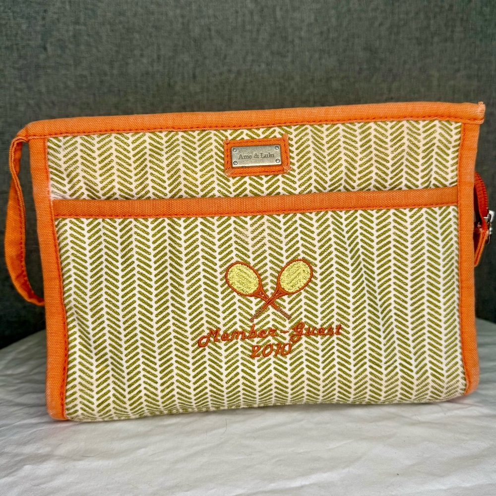 Ame and LuLu Tennis Golf Orange and Cream Makeup Bag